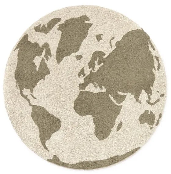 Ръчно изработен памучен детски килим подходящ за пране в зелен и кремав цвят ø120 cm World Map – Lorena Canals
