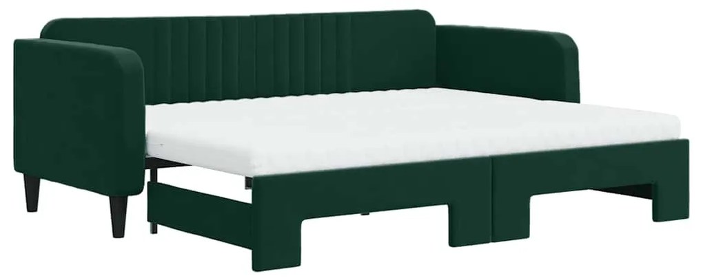 3197089 vidaXL Канапе с изтеглящо легло и матраци тъмнозелено 90x200 см кадифе