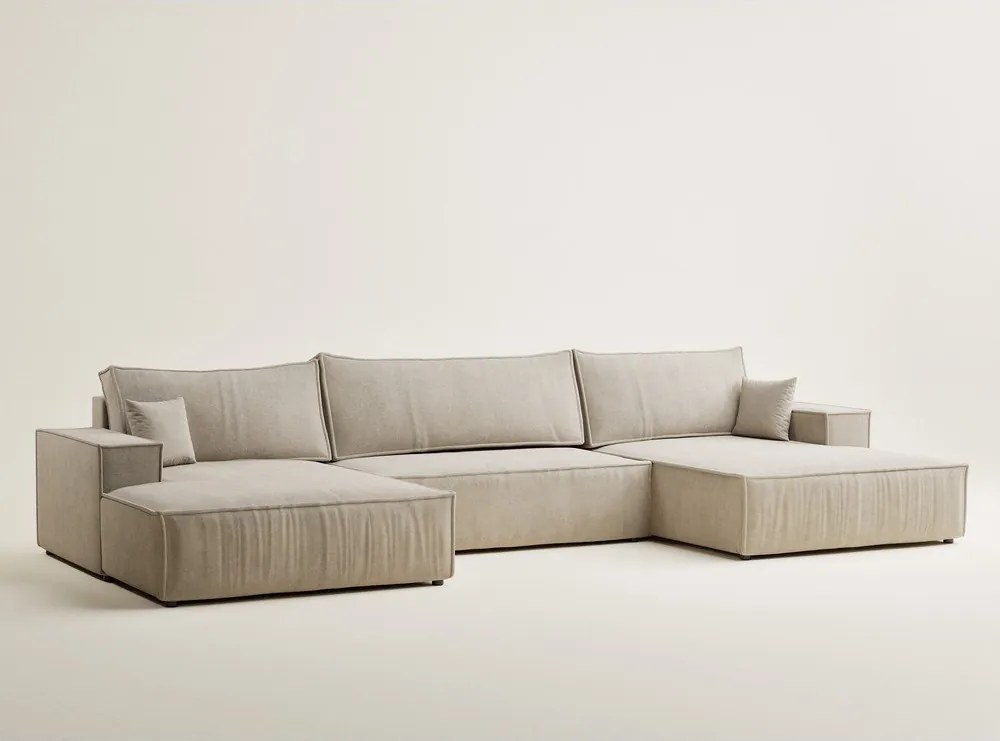 Бежов шенилов сгъваем/с място за съхранение ъглов диван (U форма) Kyoto – Maison de Rêve