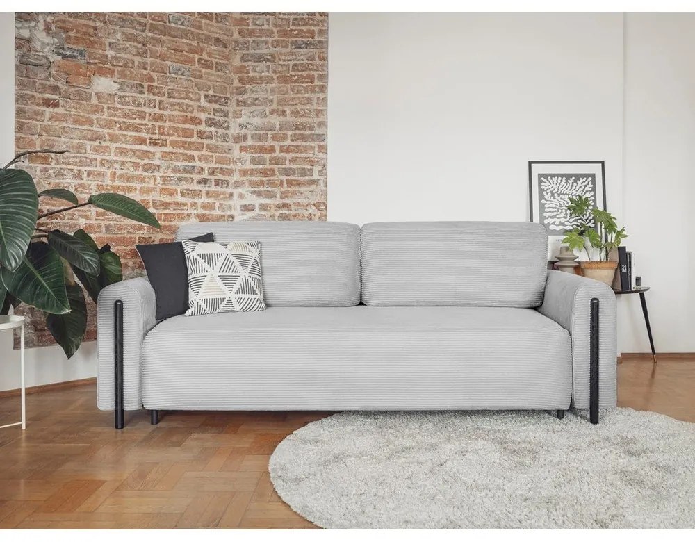 Светлосив разтегателен диван с място за съхранение от рипсено кадифе 244 cm Arcadova – ELTAP