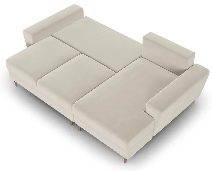 Бежов кадифен разтегателен ъглов диван с място за съхранение (десен ъгъл) Kyoto – Cosmopolitan Design