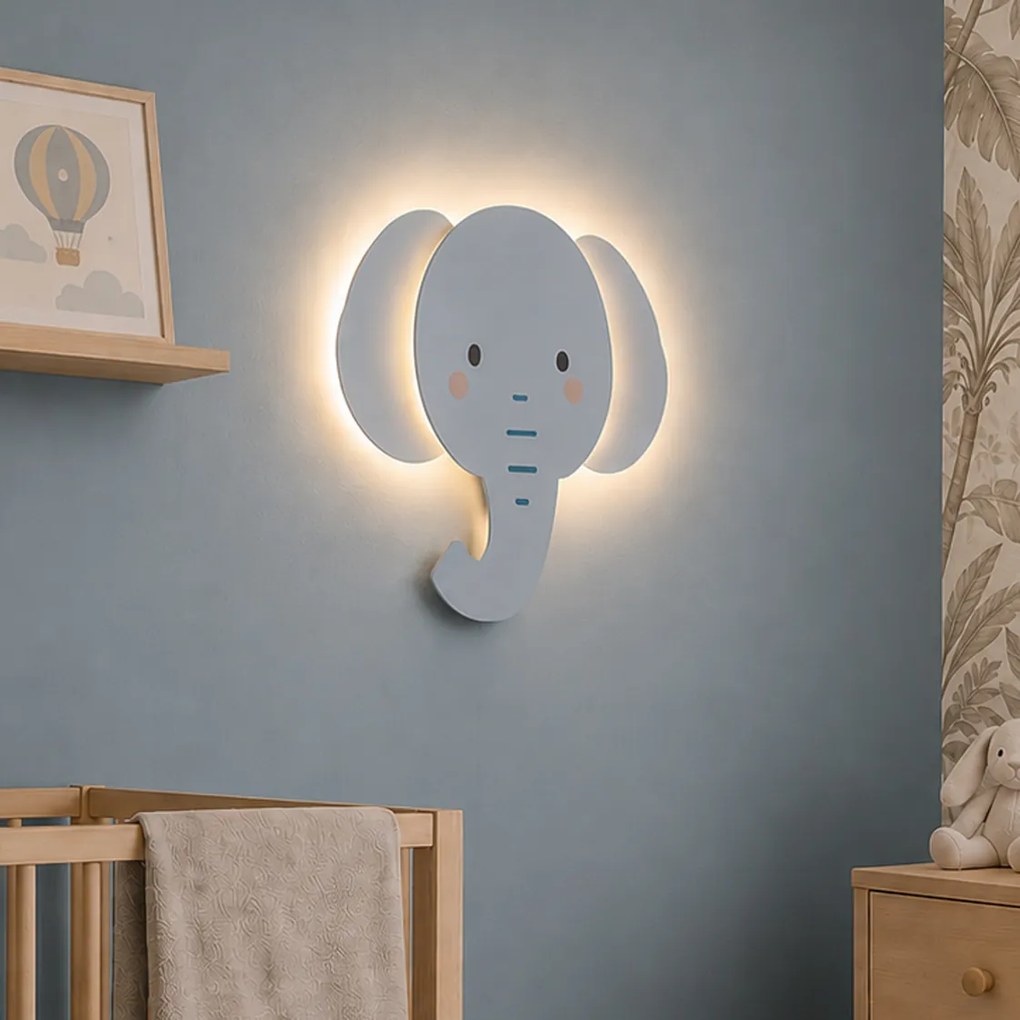 Детска стенна лампа синя с LED 3-степенно димиране - Ellie the Elephant