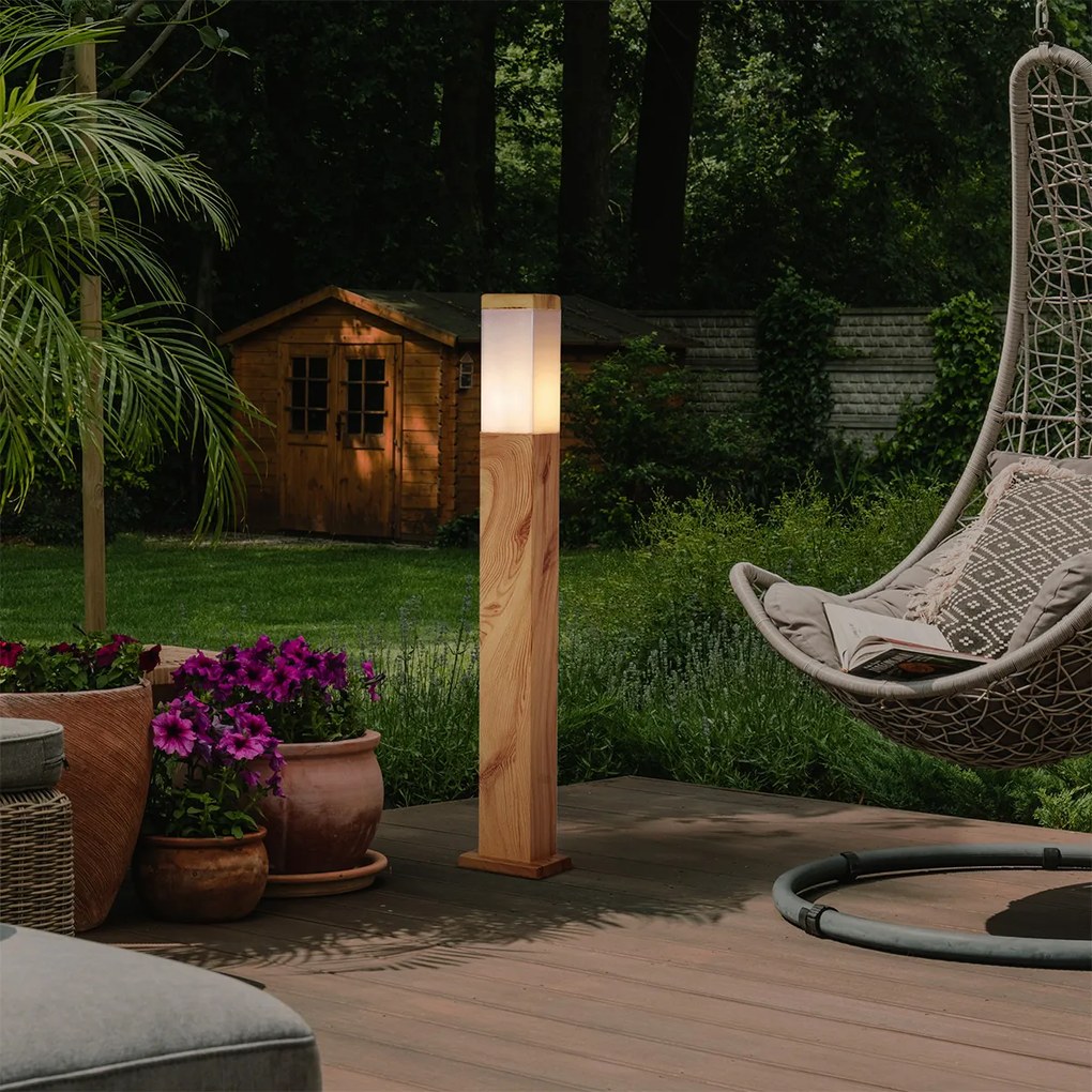 Модерна външна подова лампа стомана с дървен принт 80 см IP44 - Malois