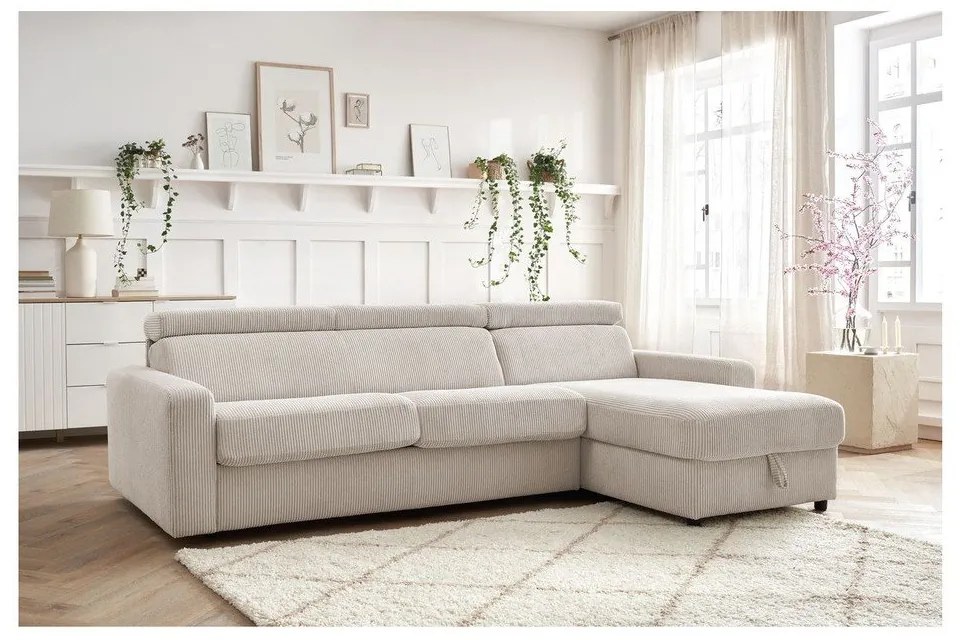 Кремав разтегателен ъглов диван от рипсено кадифе (променлив) Monaco – Bobochic Paris