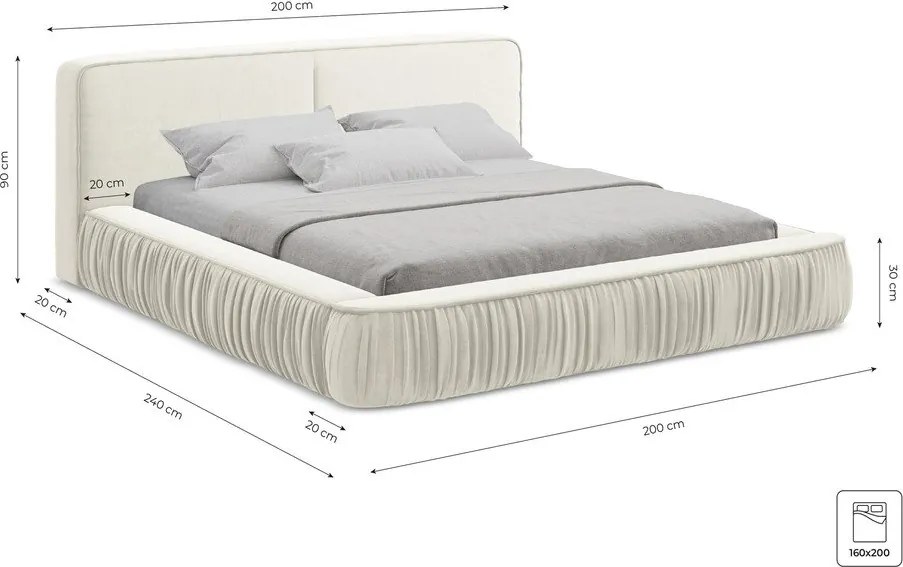 Бежово тапицирано двойно легло с място за съхранение и решетка 160x200 cm Keoni - Makamii