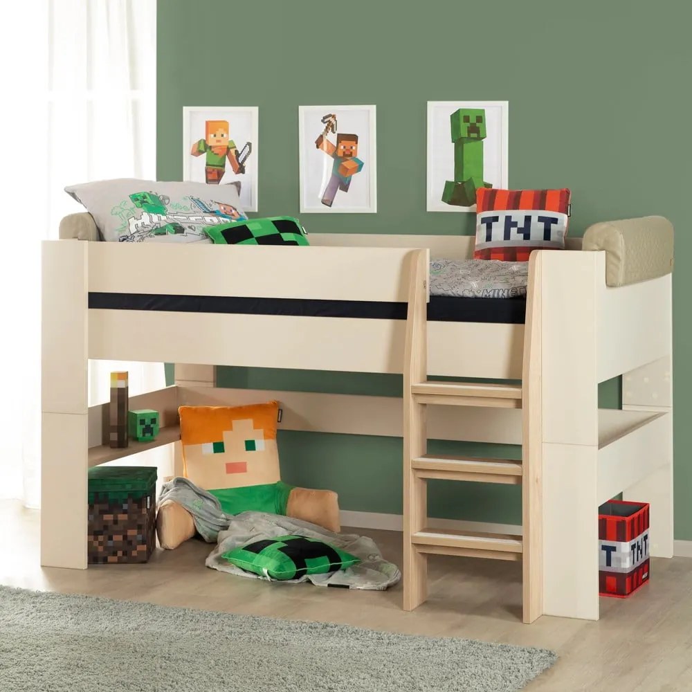 Бежово детско легло 90x200 cm повдигнато без ламелно дъно Loft – Roba