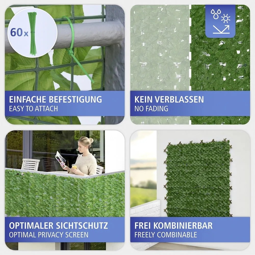 Зелен пластмасов балконски параван 100x100 cm Ivy – Maximex