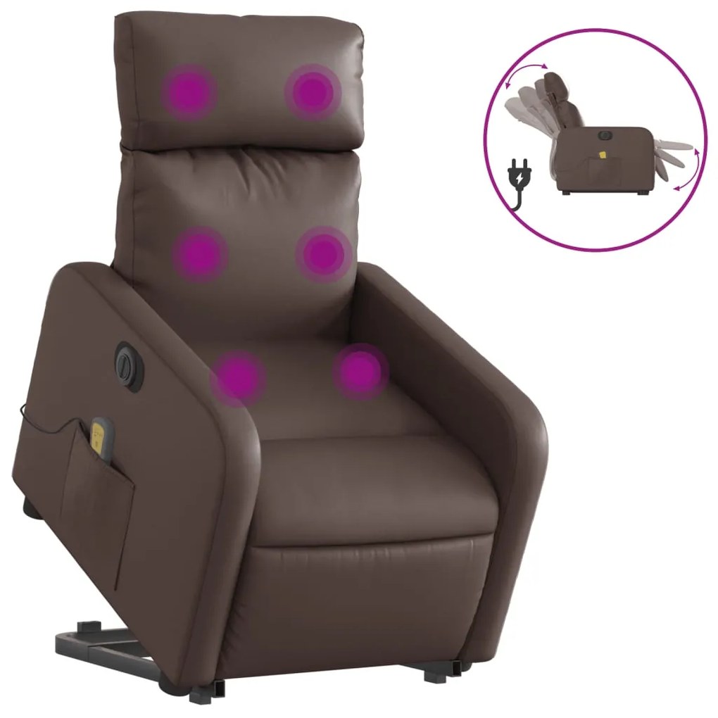 3206772 vidaXL Електрически изправящ масажен реклайнер стол, кафяв, еко кожа