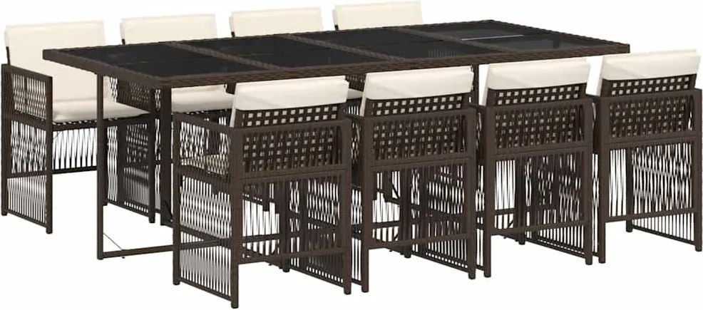 3210921 vidaXL Градински трапезен комплект възглавници 9 части кафяв полиратан