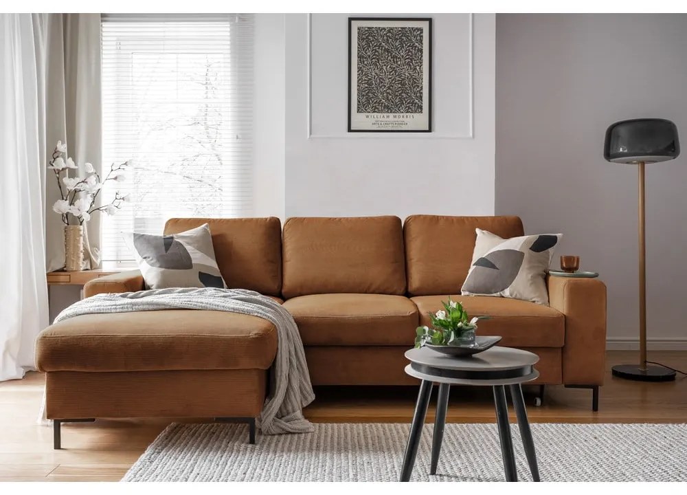 Оранжево-кафяв разтегателен ъглов диван от рипсено кадифе (ляв ъгъл) Lofty Lilly – Miuform