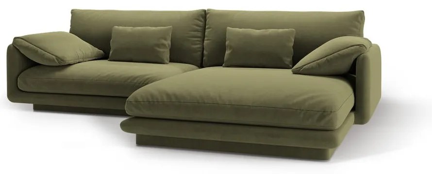 Светлозелен кадифен ъглов диван (десен ъгъл) Torino – Micadoni