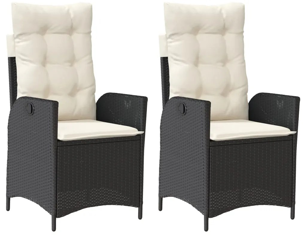 365264 vidaXL Накланящи градински столове с възглавници 2 бр черни полиратан