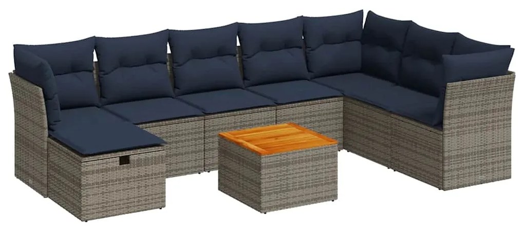 3325778 vidaXL Градински комплект диван с възглавници 9 части сив полиратан