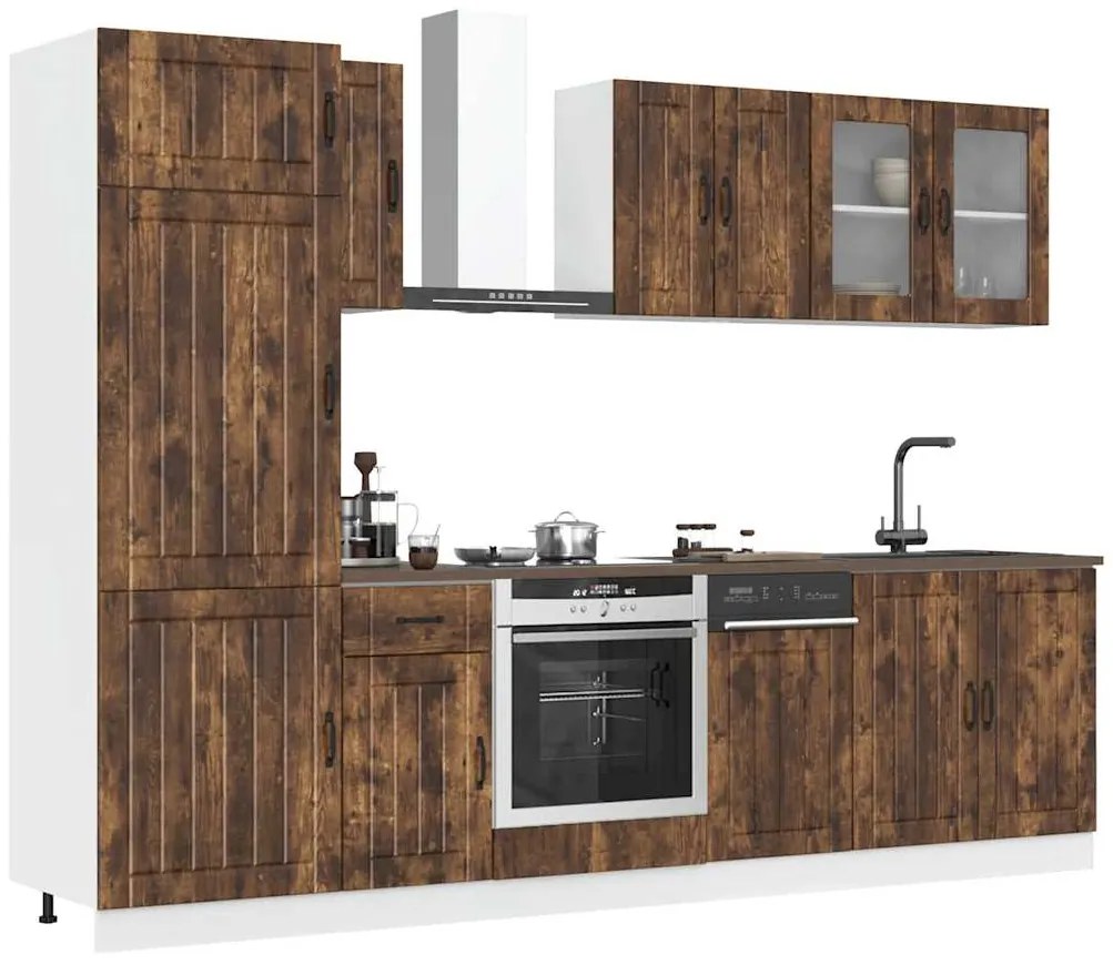 3314806 vidaXL Комплект кухненски шкафове от 8 части "Lucca" опушен дъб, инженерна дървесина