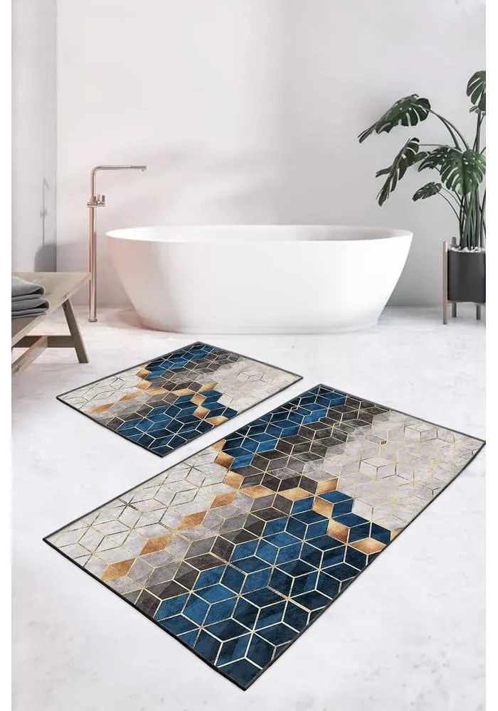 Синьо-сиви килимчета за баня в комплект от 2 броя 60x100 cm Optic - Mila Home