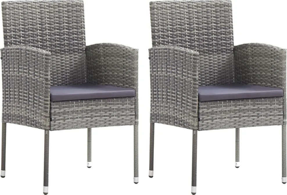 318705 vidaXL Градински столове с тъмносиви възглавници, 2 бр, сив полиратан