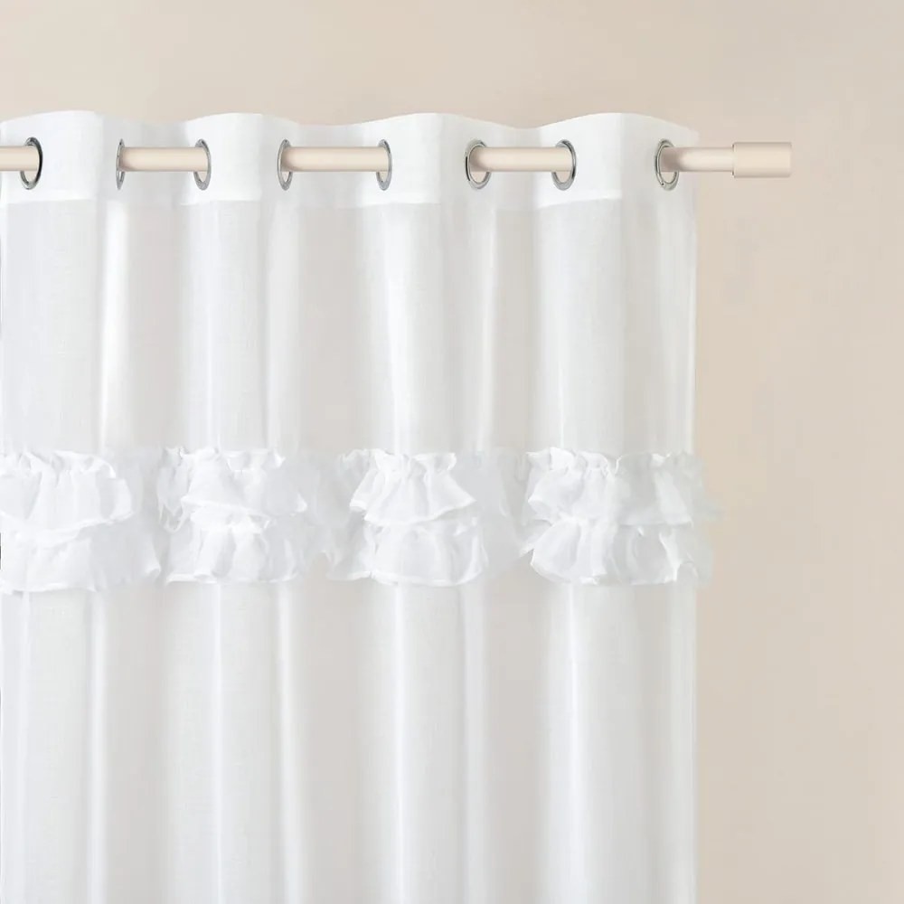Бяла завеса FRILLA с волани на сребърни втулки 400 x 250 cm