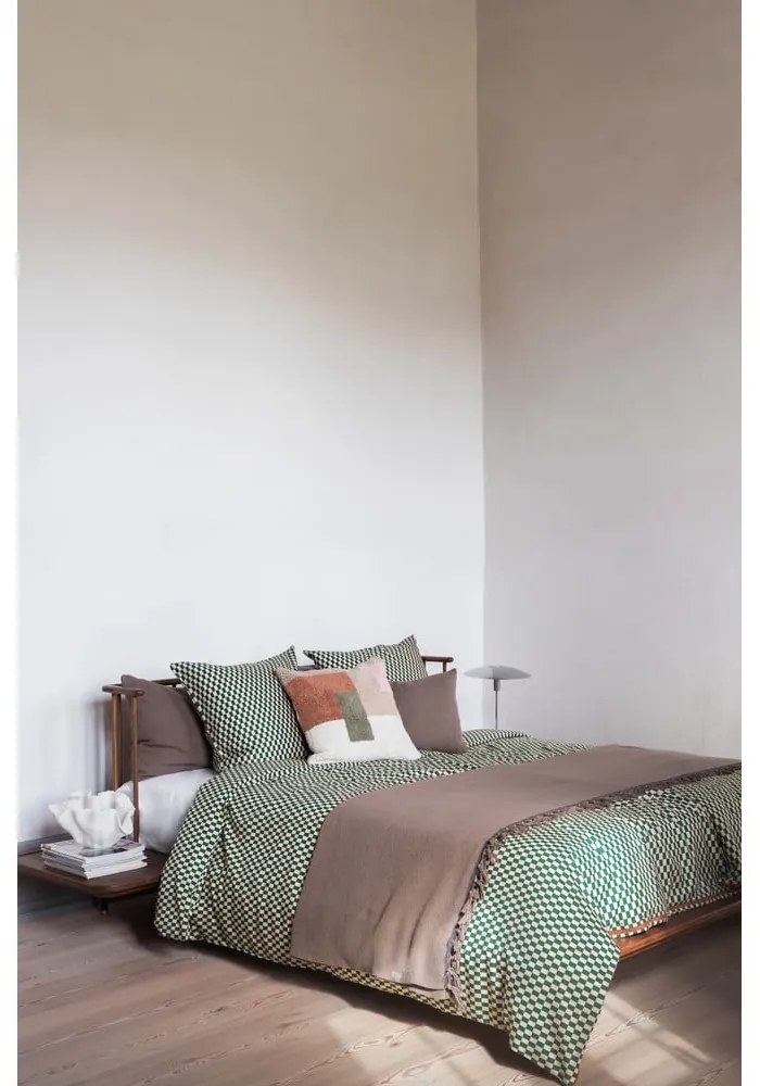 Зелено/бежово единично спално бельо от памучен сатен 140x200 cm Mini – Mette Ditmer Denmark