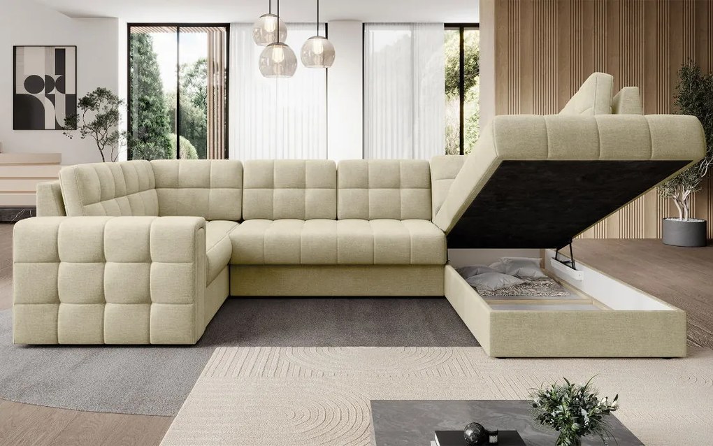 Ъглов диван Bale U-Екрю-Десен