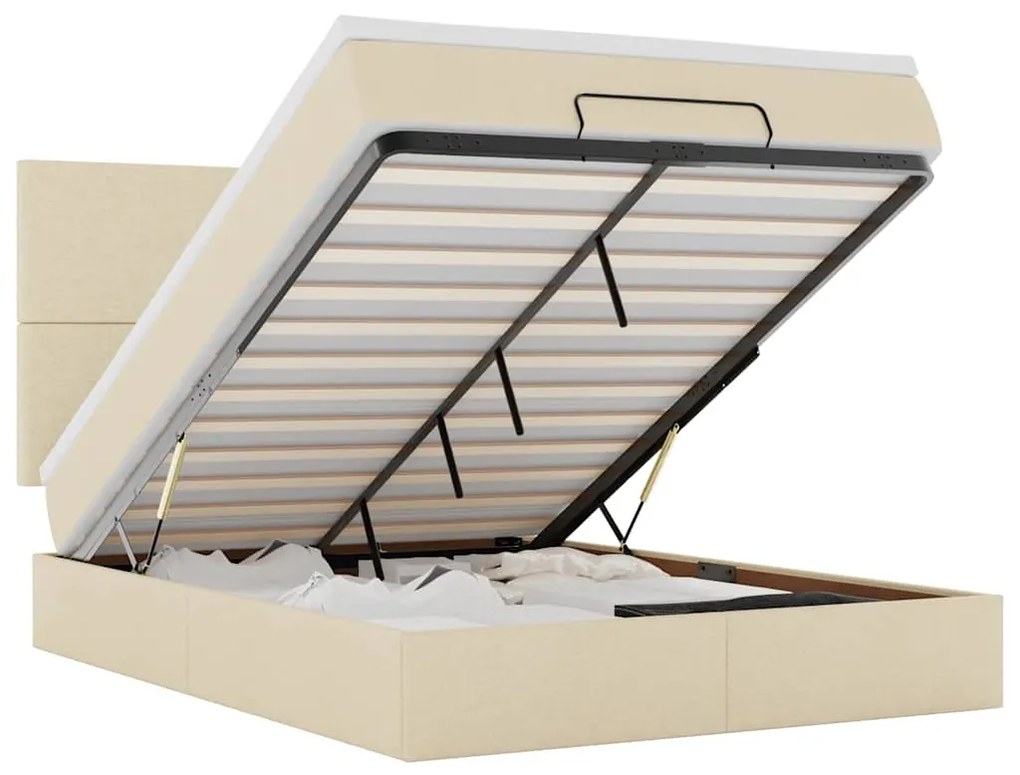 3313932 vidaXL Османска легло с матрак и LED, кремаво, 140x200 см, плат