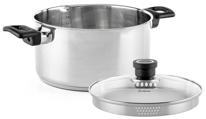 Тенджера Luigi Ferrero Sophia FR-3404, 22x12 см, 4.2 л, Стомана 18/10, Стъклен капак, Индукция, Инокс