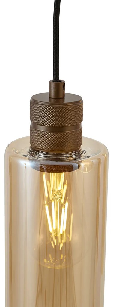 Хотелски шик висяща лампа тъмен бронз с кехлибарено стъкло 3 светлини - Stavelot