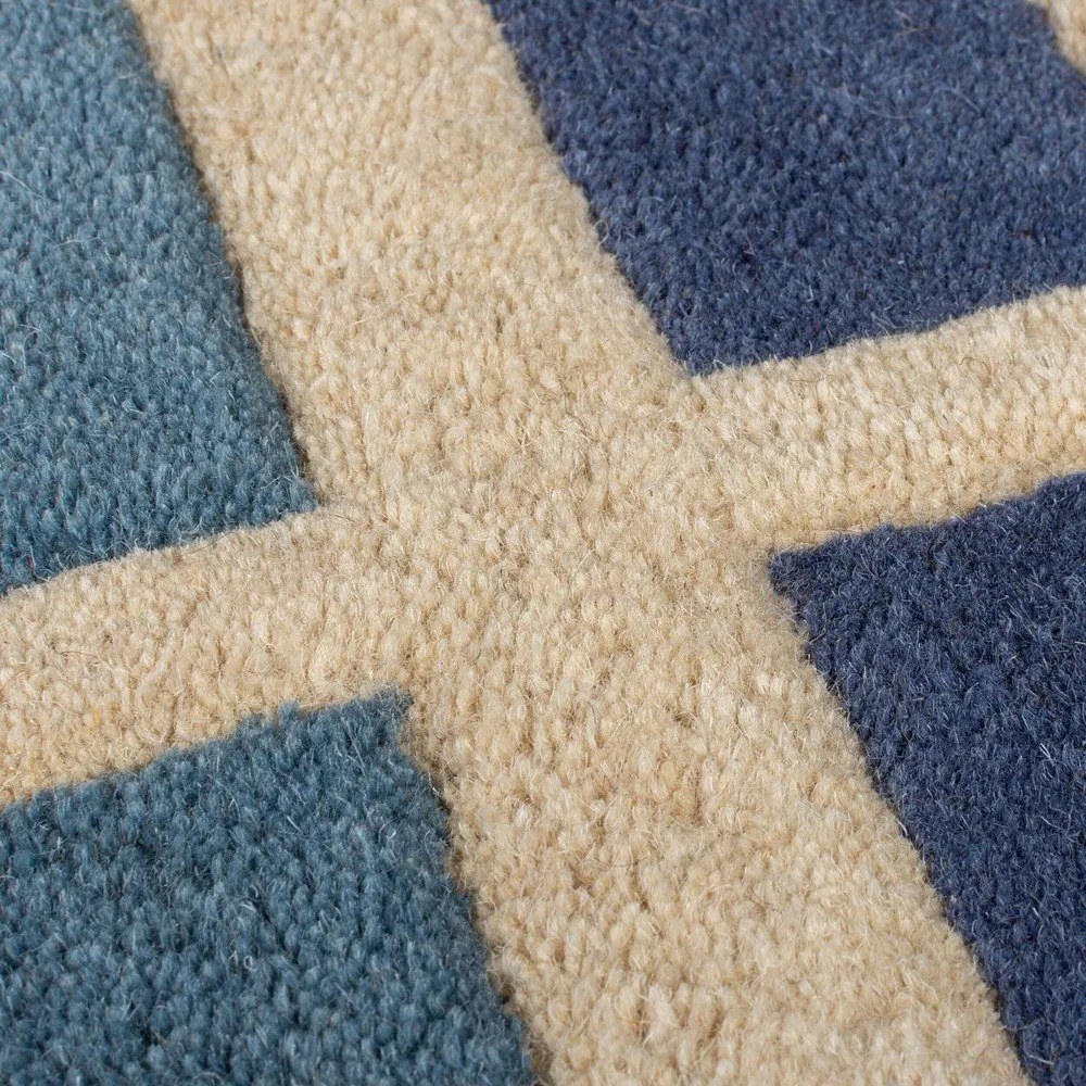 Ръчно изработен вълнен килим в син и оранжев цвят 120x170 cm Retro Blocks – Flair Rugs