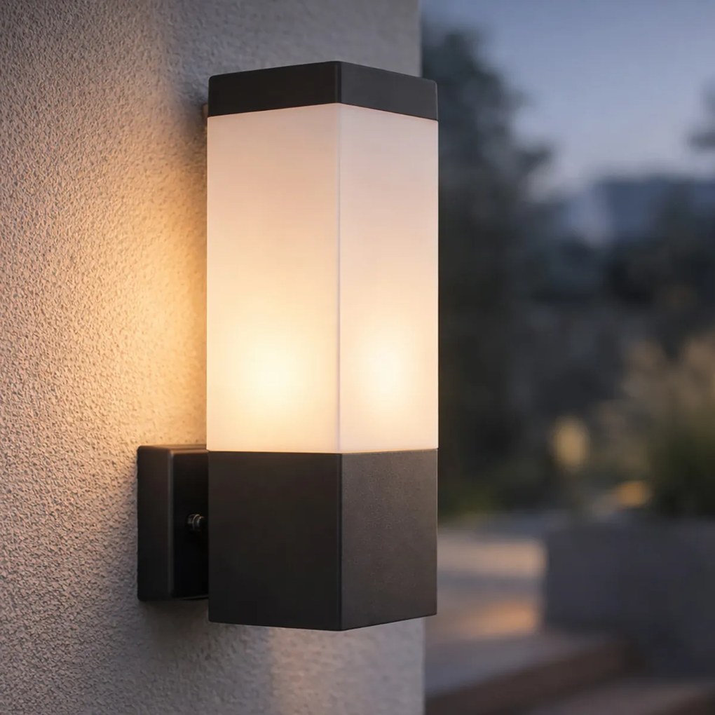 Модерна външна стенна лампа тъмно сива с опал - Malios