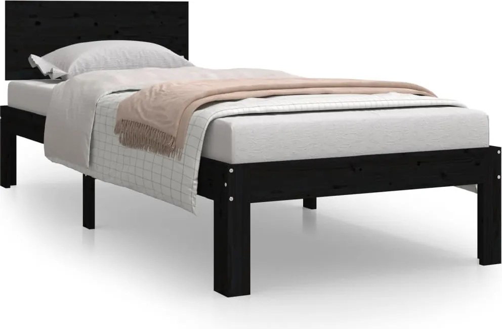 810459 vidaXL Рамка за легло черна масивно дърво 75x190 см Small Single