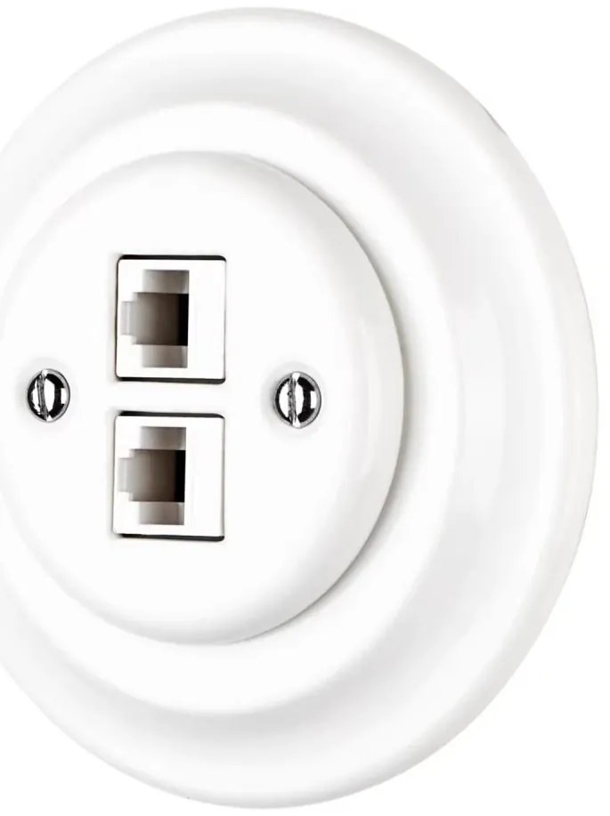 Bohemia-Design - Порцеланова ретро Ethernet розетка с рамка 2x CAT.5E бяла