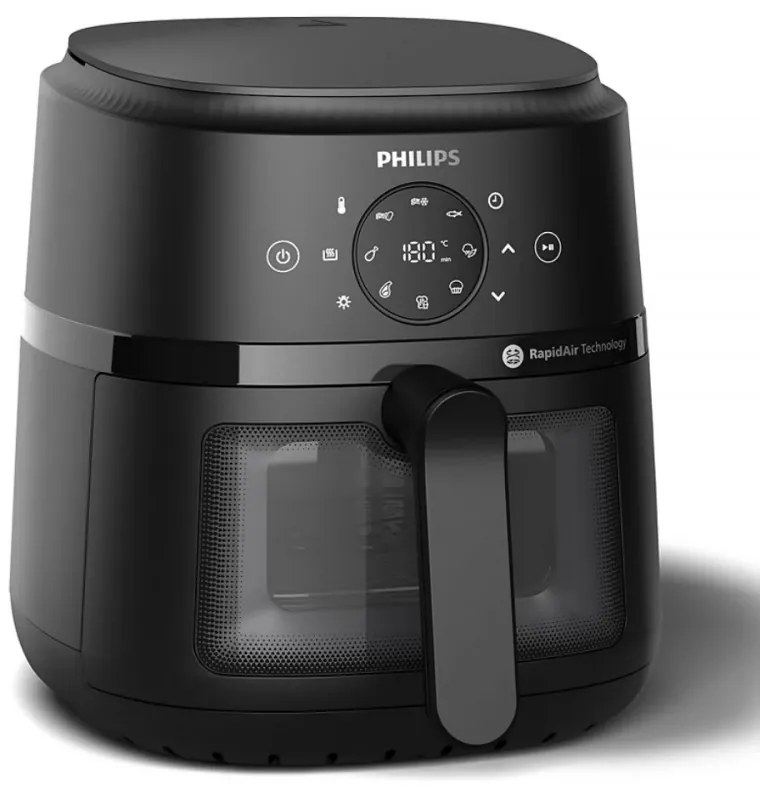 Фритюрник с горещ въздух AirFryer Philips NA220/00, 1500W, 4.2л, 60-200C, 13 програми, Таймер, Rapid Air, Черен