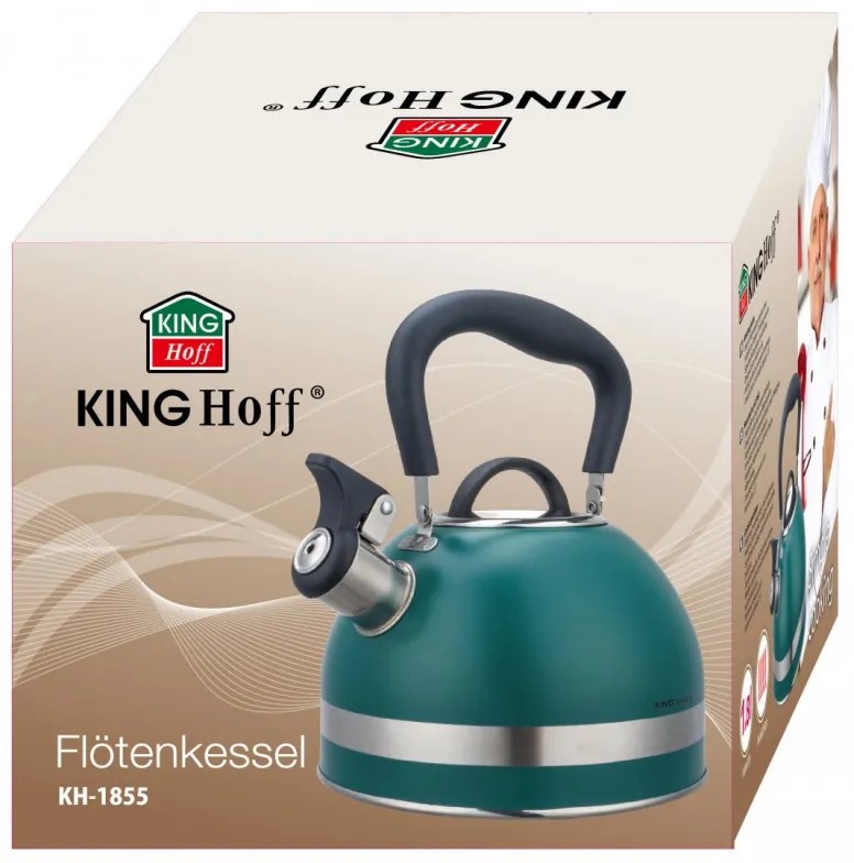 Свирещ чайник Kinghoff KH 1855, 1.8 л, Индукция, Топлоизолирана дръжка, Зелен