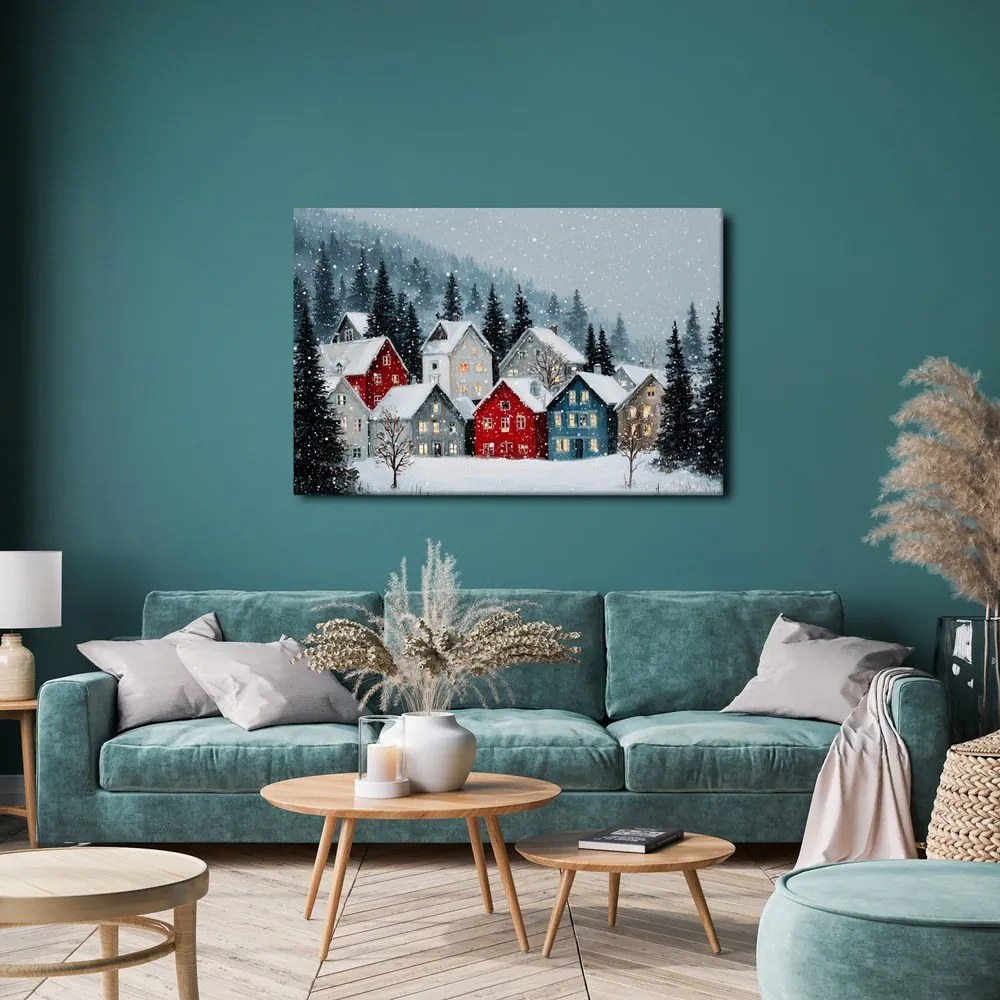Картина на платно – Коледно селце под снежна покривка