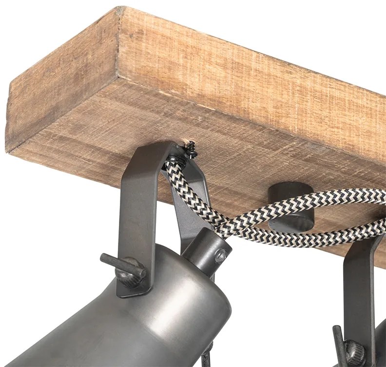 Рустически прожектор черен с дърво 4-светлина регулируем - Jelle