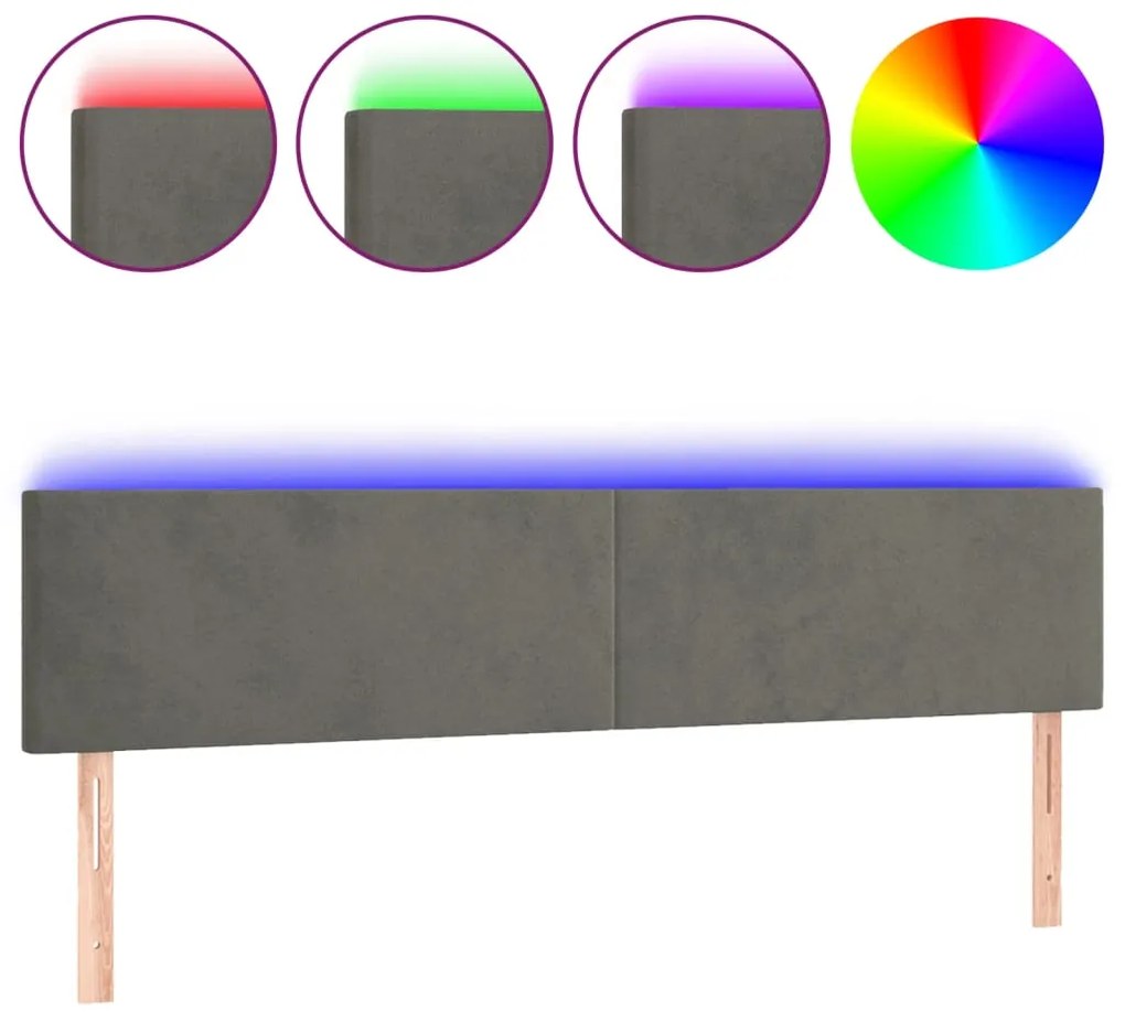 3121399 vidaXL LED горна табла за легло, тъмносива, 200x5x78/88 см, кадифе