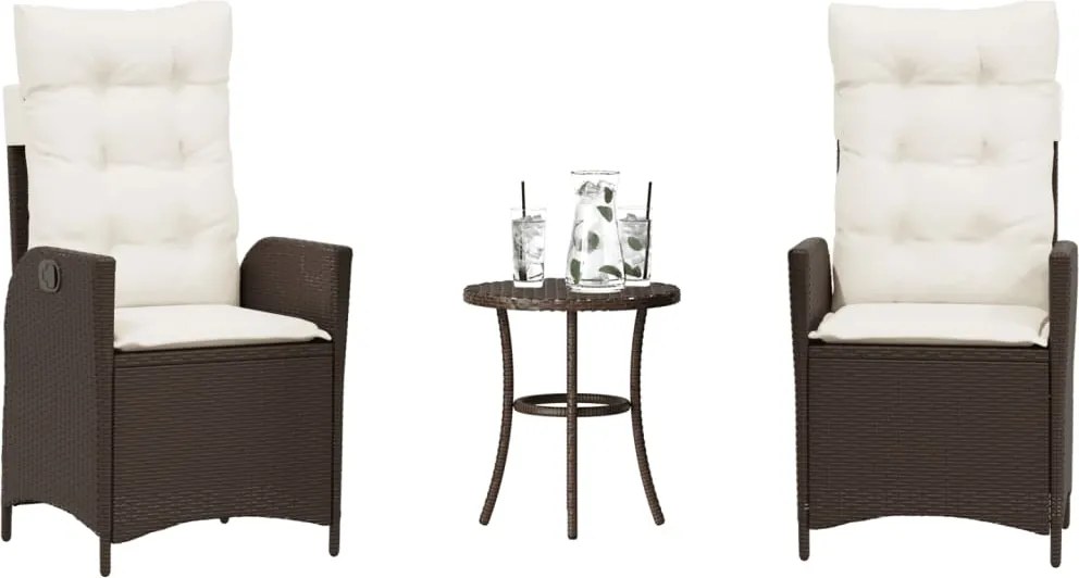 365274 vidaXL Бистро комплект с възглавници 3 части кафяв полиратан