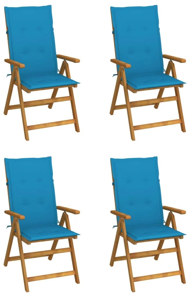 3065351 vidaXL Градински накланящи се столове 4 бр с възглавници акация масив