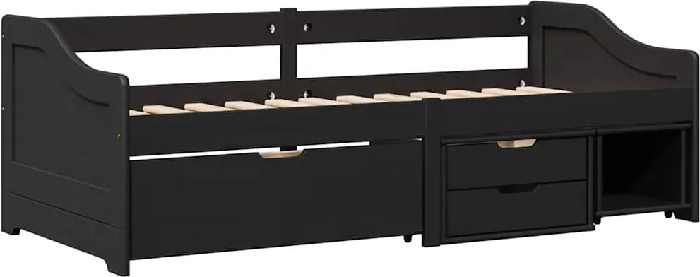 3314684 vidaXL Дневно легло с 3 чекмеджета без матрак IRUN черен 90x200 cm