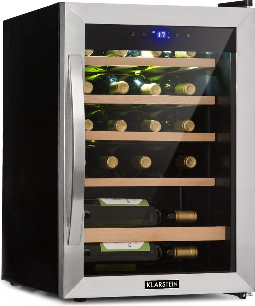 Klarstein Vinamour 19, охладител за вино, 19 бутилки, 65 л, 4 - 18 °C, 40 dB, стъкло, черен