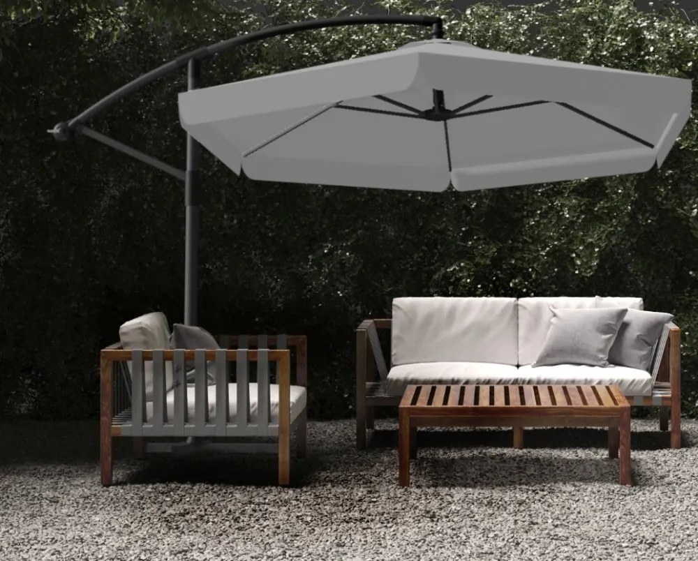 Сив градински чадър с LED светлина 3 м