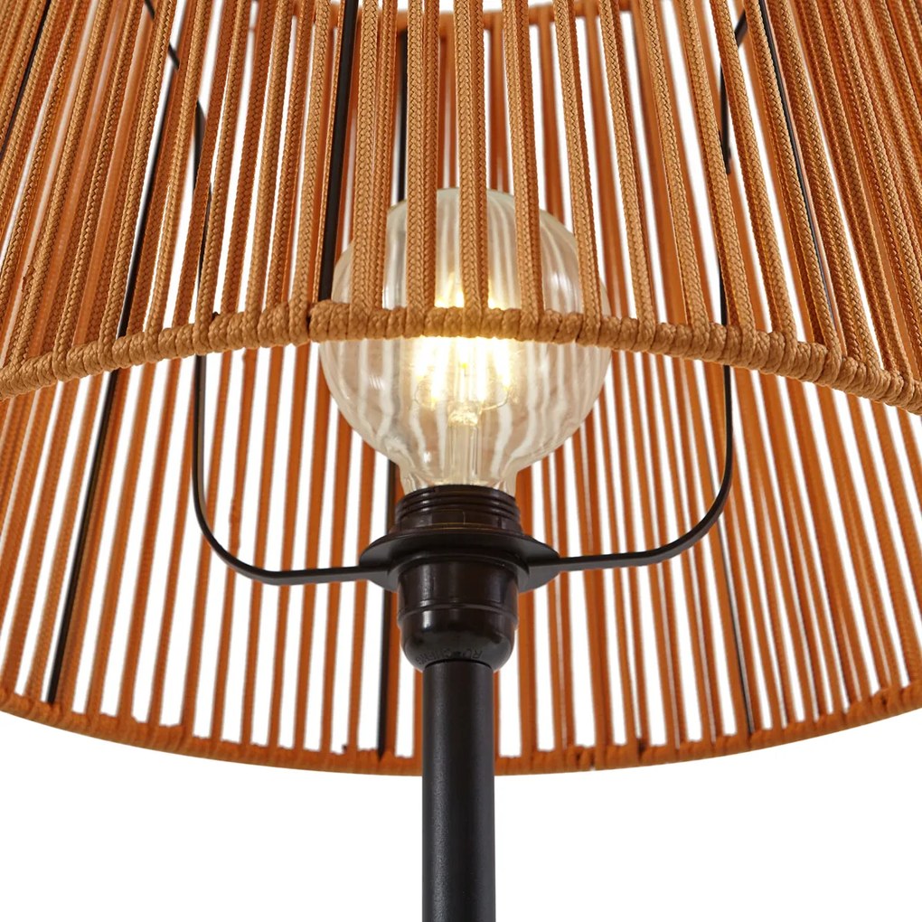 Външна подова лампа черна с оранжев въжен абажур IP44 - Virginia Jayla