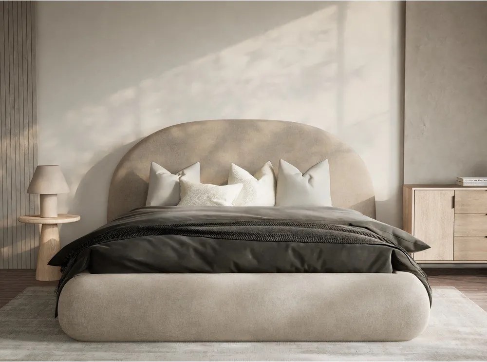 Бежово двойно легло 160x200 cm тапицирано с място за съхранение с включена подматрачна рамка Maumere – Maison de Rêve