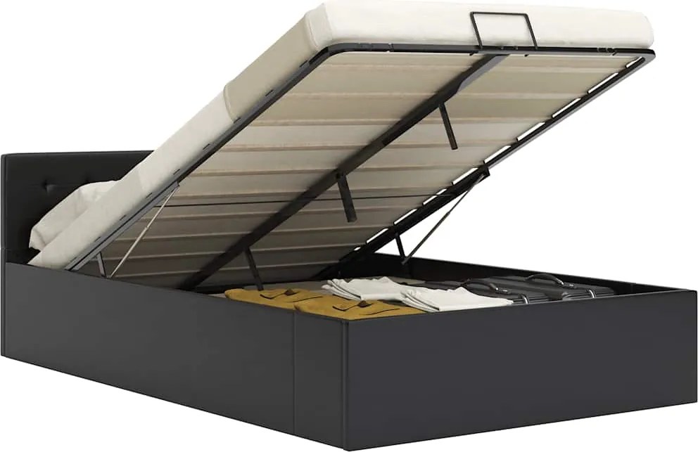 285512 vidaXL Легло с повдигащ механизъм, черно, изкуствена кожа, 120x200 cм