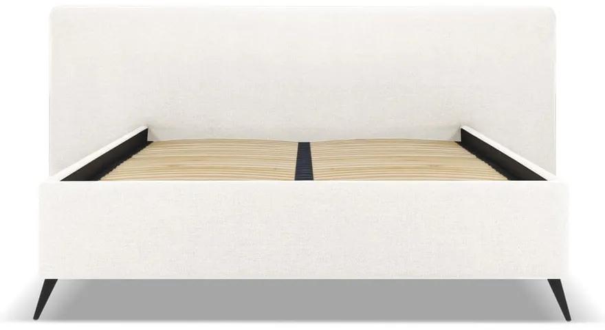 Кремаво тапицирано двойно легло с място за съхранение и решетка 140x200 cm Walter - Milo Casa