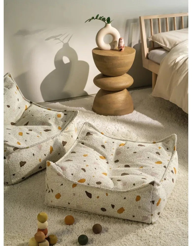 Бял детски пуф от букле и шенил Terrazzo Square – Wigiwama