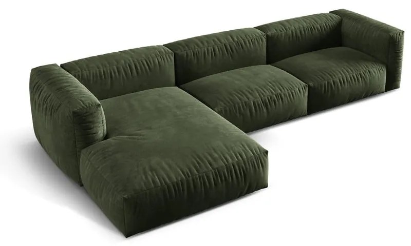 Зелен кадифен модулен ъглов диван (ляв ъгъл) Martina – Micadoni