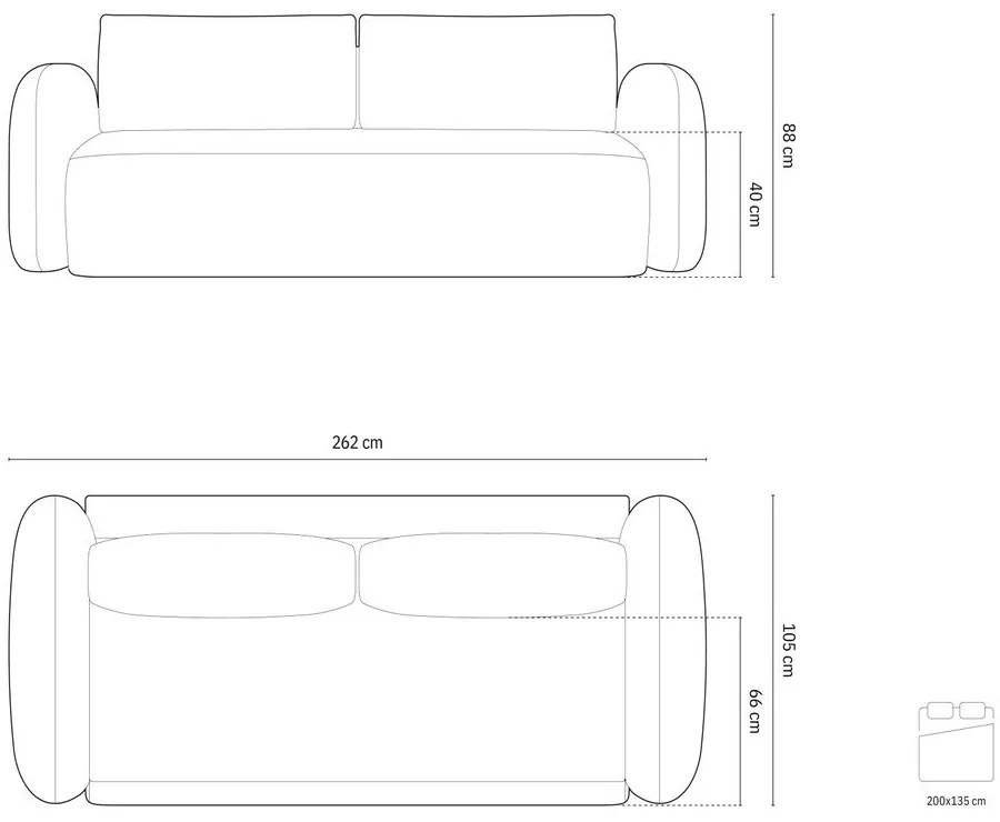 Бежов кадифен сгъваем/с място за съхранение диван 262 cm Tonale – Cosmopolitan Design