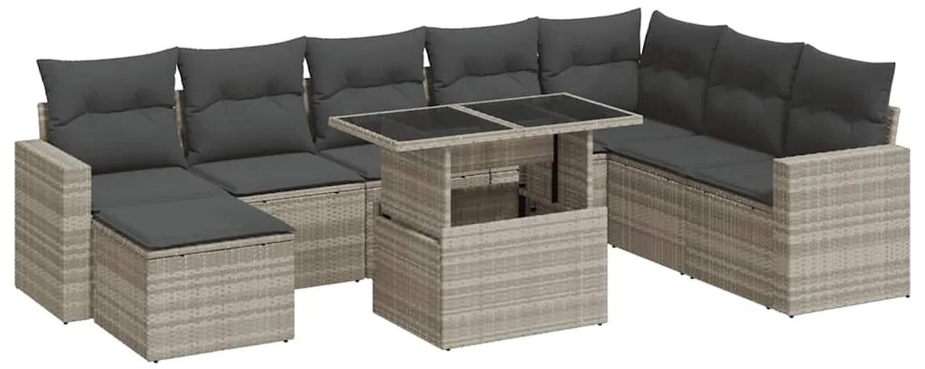 3326373 vidaXL Градински комплект с възглавници, 9 части, светлосив полиратан