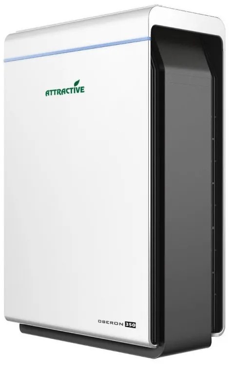 Пречиствател за въздух Attractive Oberon 350, 85W, За до 65 м2, 350 м3/ч, 3 скорости, WiFi, Йонизация, Интелигентни сензори, Дистанционно, Тъчскрийн, Бял/черен