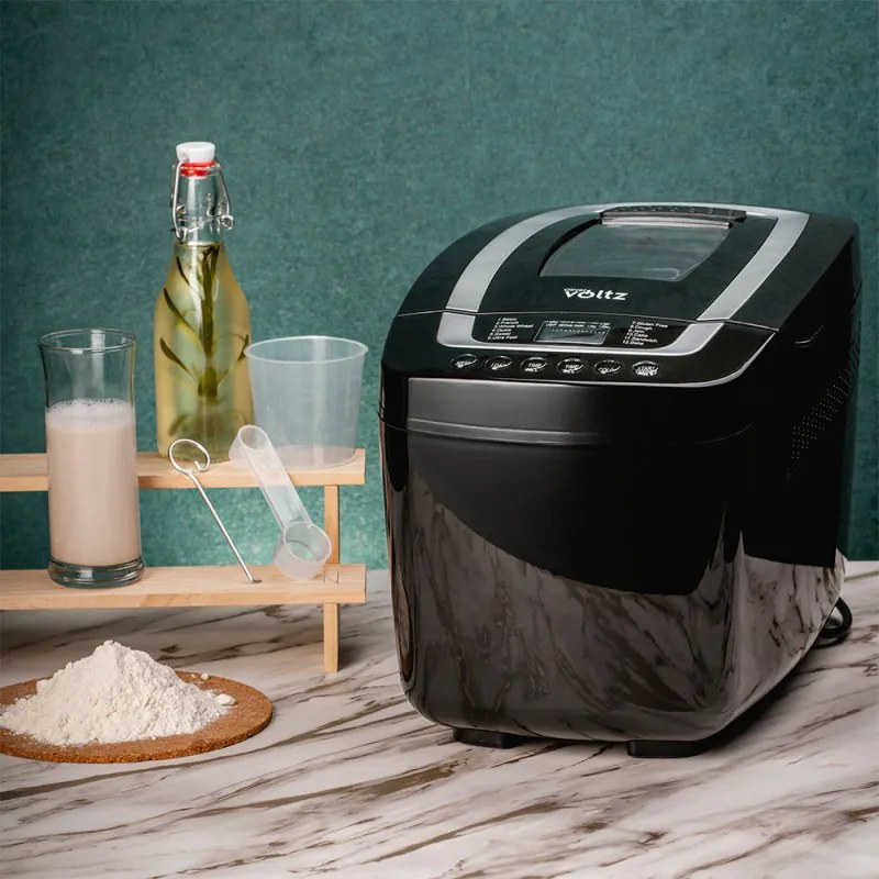Хлебопекарна с 2 бъркалки Oliver Voltz OV51446B, 800W, 12 програми, LCD дисплей, Таймер, Черен